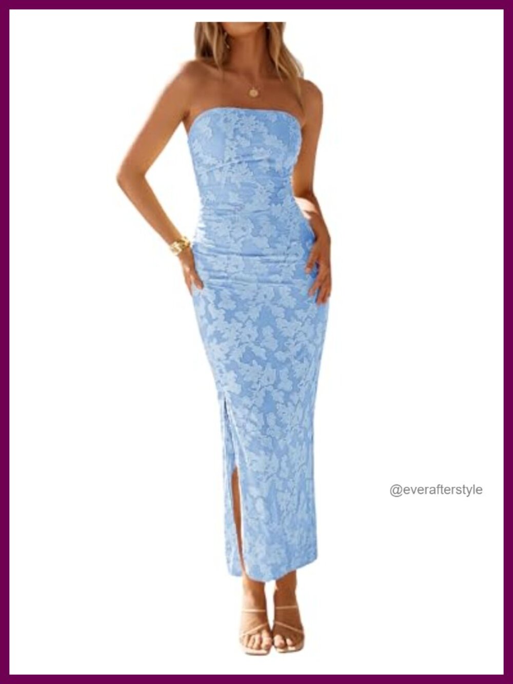 Strapless Floral Bodycon Maxi Dress with Slit Ruched Formal Cocktail